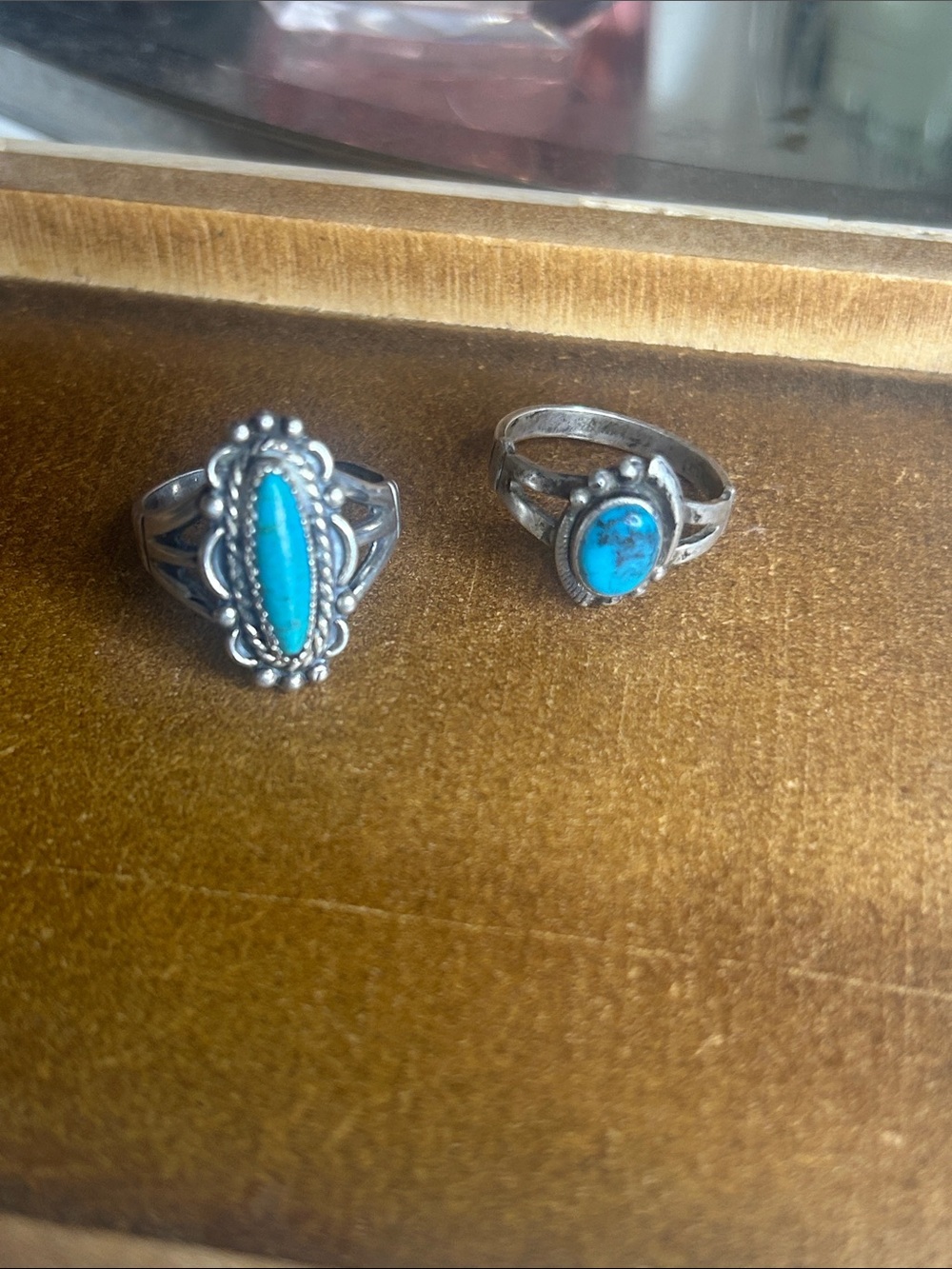 Vintage Sterling Silver 925 Stunning Reconstituted Turquoise Ring Size 7 & 7.5.